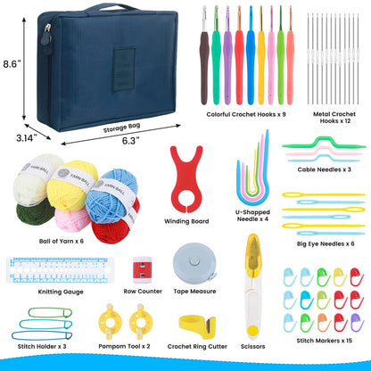 MECHEER Crochet Kit for Beginners, 67 Pcs Knitting Kits Crochet Set with Yarn, Ergonomic Crochet Hooks 0.6mm-6.0mm, Portable Crochet Starter Kit for Travel