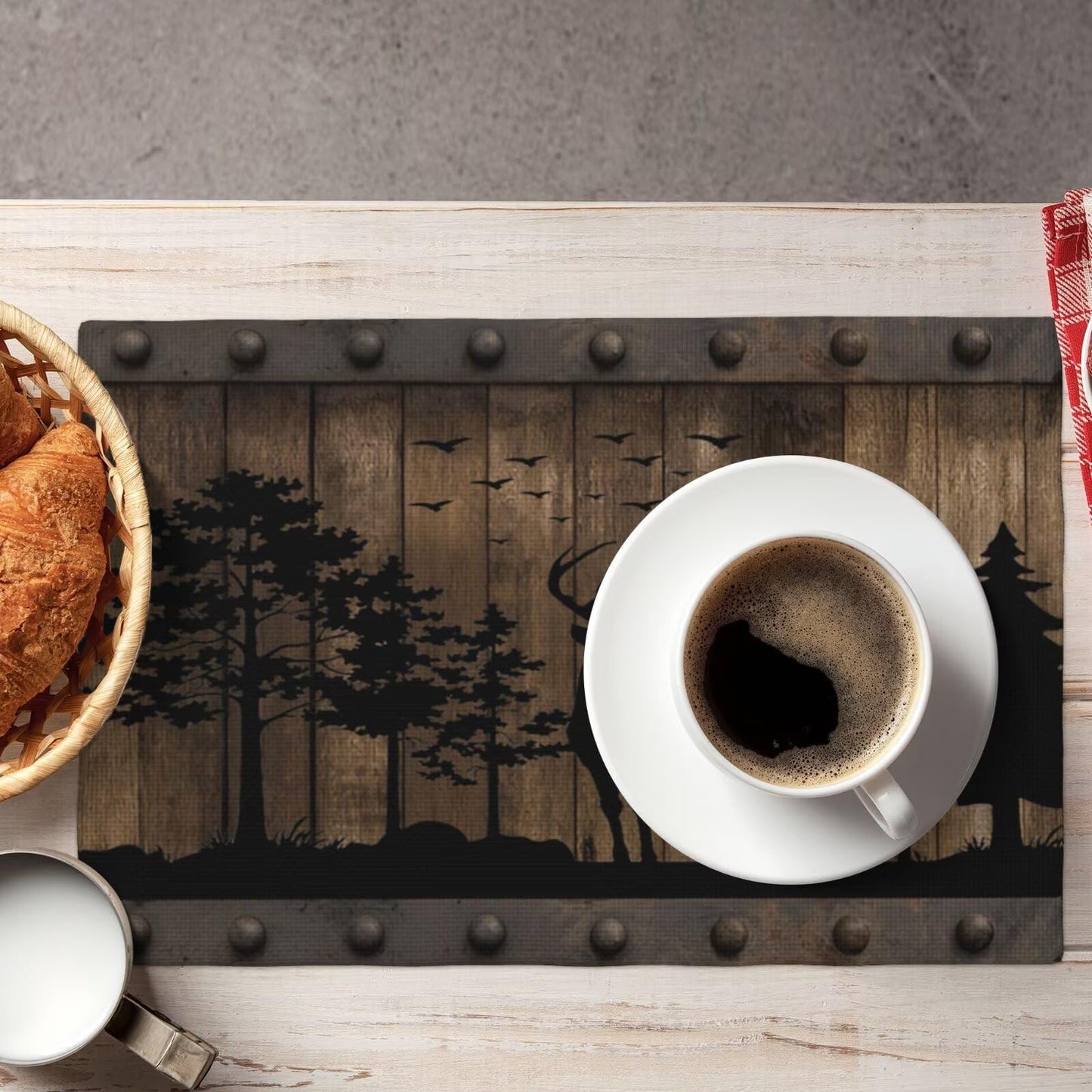 Farmhouse Cabin Table Placemats Set of 4 Rustic Forest Deer Wooden Western Country Indoor Outdoor Table Placemat for Home Desktop Kitchen Restaurant Decoration