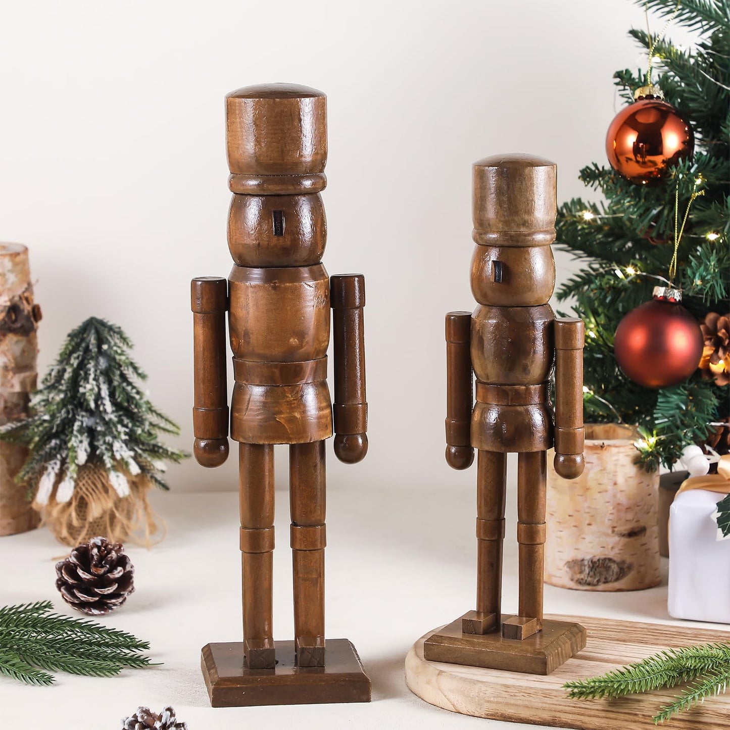 Wonderjune 2 Pack Christmas Wooden Nutcracker Traditional Christmas Decorations Nutcracker Figure Statue for Xmas Festive Holiday Tabletop Home Decor (Brown,12 Inch,14 Inch)