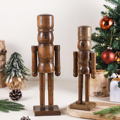 Wonderjune 2 Pack Christmas Wooden Nutcracker Traditional Christmas Decorations Nutcracker Figure Statue for Xmas Festive Holiday Tabletop Home Decor (Brown,12 Inch,14 Inch)