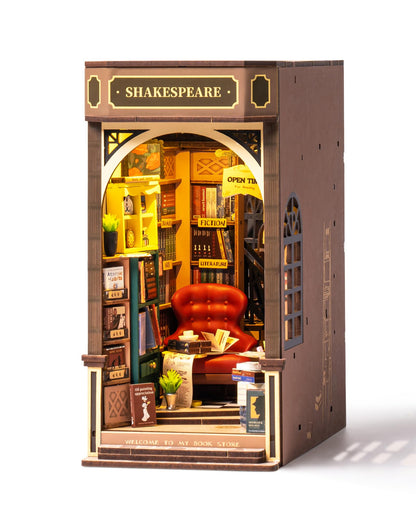 Rolife DIY Book Nook Kit 3D Wooden Puzzles for Adults 8.6" Bookstore Miniature House Kit Booknook Bookshelf Insert Decor Craft Kits Family Project Gifts for Adults Women Men