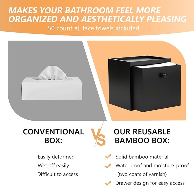 Disposable Face Towel with Bamboo Drawer Storage Box