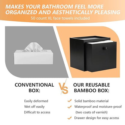 Disposable Face Towel with Bamboo Drawer Storage Box