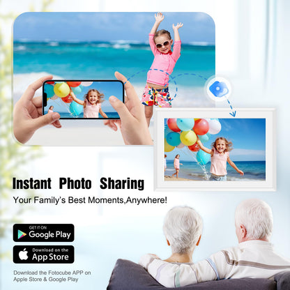 10.1" Smart Digital Calendar and Cloud Photo Frame Wall Planner with Chore Charts Meal Planning 32GB Storage 1280x800P IPS Touchscreen Desk Calendar Interactive Display for Family Schedules White