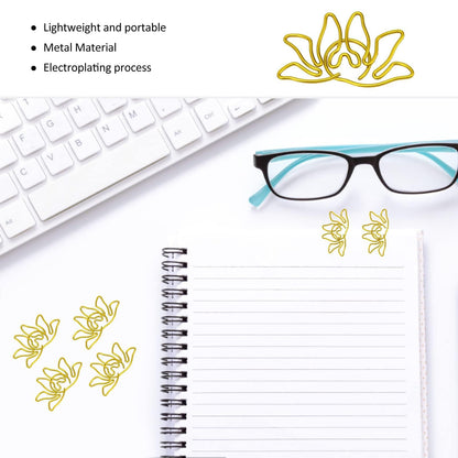 Kukyller 100PCS Small Gold Paper Clips, Small Metal Lotus Flower Shaped Paper Clips Decorative Paperclips Portable Office Supplies for Office School Home Desk Organizers
