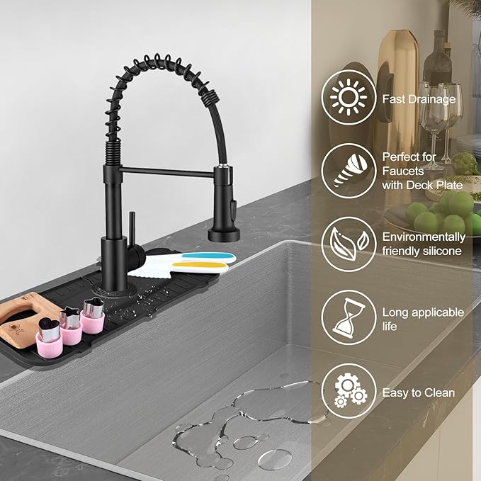 Upgraded Version Silicone Faucet Mat, Kingmall Kitchen Faucet Mat Silicone