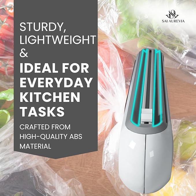 Food Plastic Wrap Dispenser with Cutter | Durable ABS Material | One-Handed Smooth Cutting | Refillable Cling Film Storage Organizer | Fits Standard Wrap Rolls