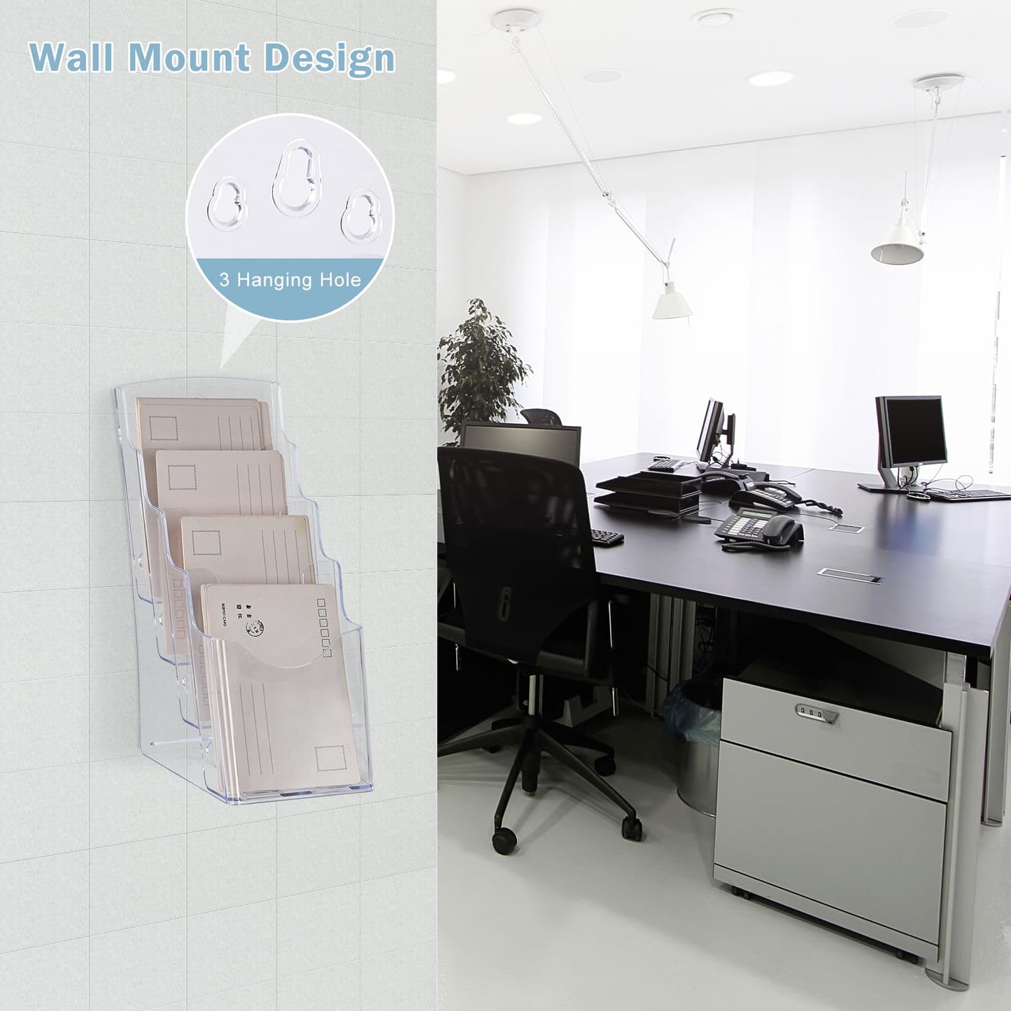 xydstay Acrylic Brochure Holder 4 x 9 Inches, 4 Tier Magazine Holder Brochure Display Stand, Clear Pamphlet Flyer Holder, Literature Booklet Holder for Countertop or Wall Mount Use, 2 Pack