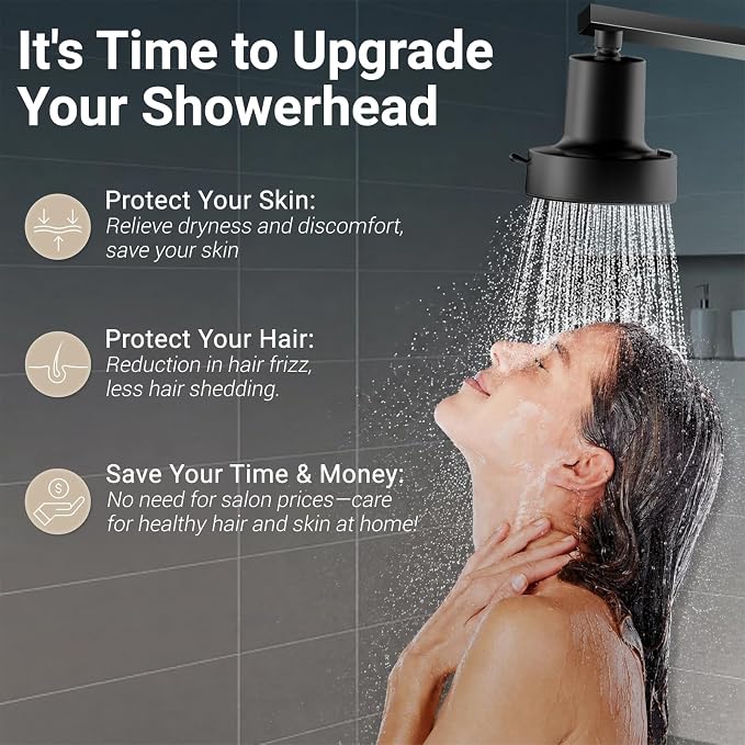 Filtered Showerhead - Best Shower Head With Filters for Healthy Hair & Skin | Filtered Shower Head for Hard Water,Removes Chlorine & Heavy Metals,6 Mode Settings,High Pressure,Easy Install,Water Softener