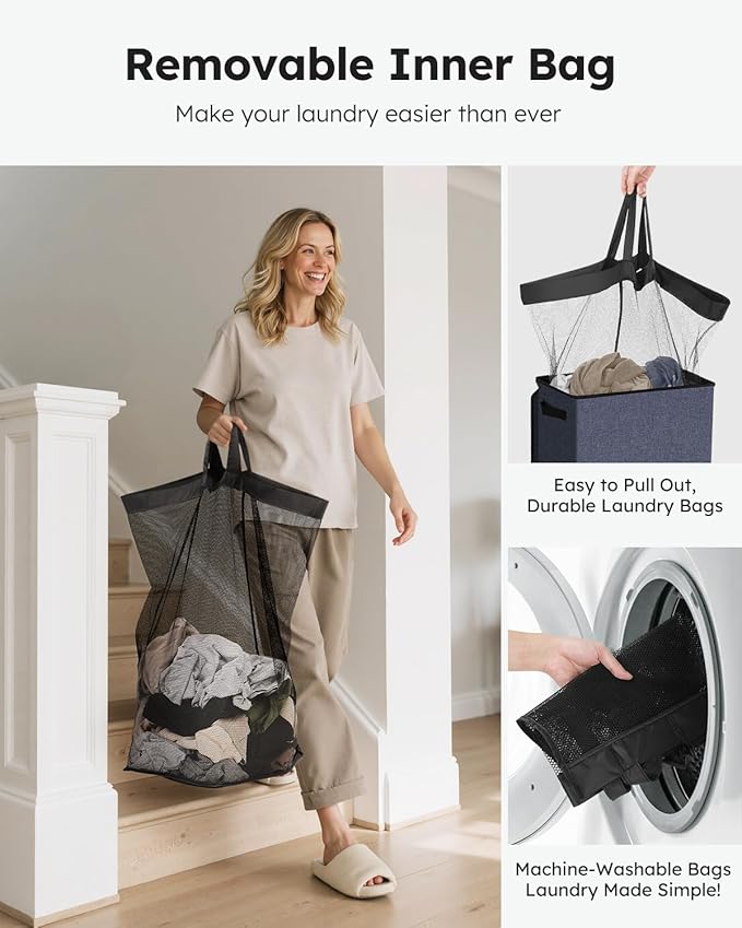 SOLEDI Laundry Hamper with Lid 90L Large & Tall Collapsible Laundry Basket