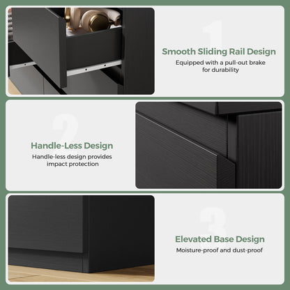Jocoevol Modern Black 7 Drawer Dresser for Bedroom, Simply Chest of Drawers, Wood Storage Dresser with Deep Drawers for Living Room Hallway Entryway, Black