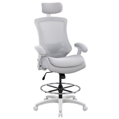 BOLISS Ergonomic Drafting Chair High Back Tall Office Chair for Standing Desk with Double-Layer Seat Cushion, Adjustable Headrest & Lumbar Support, Flip-Up Arms, and Metal Foot Ring (Grey)