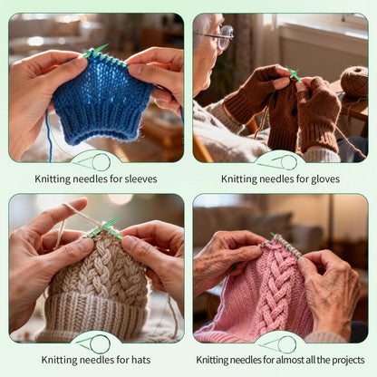 WAZAIGUR Knitting Needles Set, Three Lengths Interchangeable Circular Knitting Needles Set - Sizes 3.0mm, 3.25mm, 3.5mm, 3.75mm, 4.0mm, 4.5mm, 5.0mm, 5.5mm, 6.0mm, 5 Cables, 9 Pairs, Green