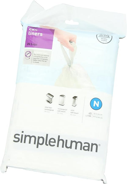 simplehuman Custom Fit Trash Can Liner N, 45 Liters / 12 Gallons