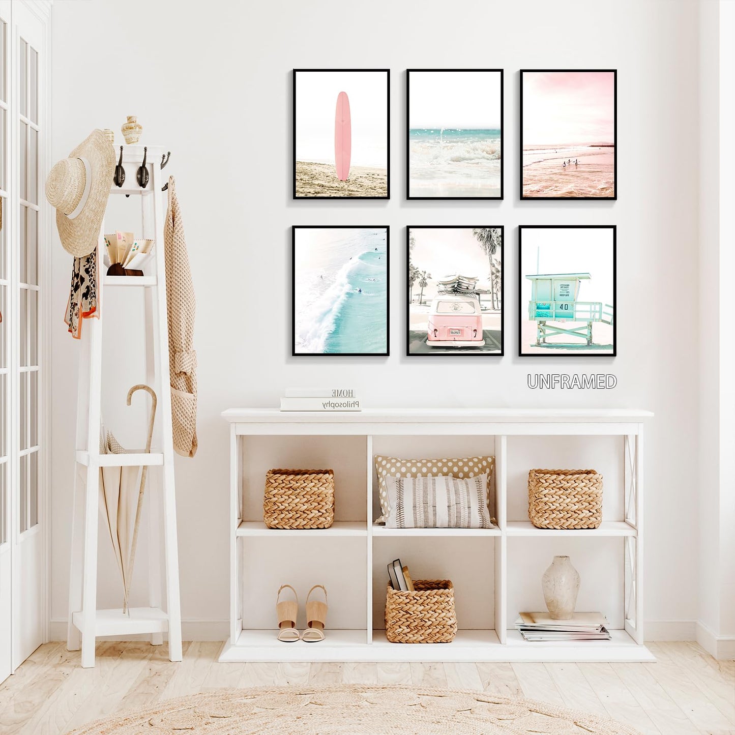 mifyuibytr Set of 6 Beach Canvas Wall Art, 8x10in Tropical Summer Ocean Coastal Posters, Preppy Gallery Beach Prints, Girly Nautical Surfboard Bus Room Decor, California Beachy Pictures Unframed
