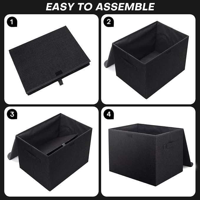 Bagnizer Large 42 Quarts Fabric Storage Bins with Lids [2-Pack] Linen Collapsible Foldable Storage Cubes, Closet Organizer Containers boxes with Handles for Home Office (16.7 x 12 x 12, Black)