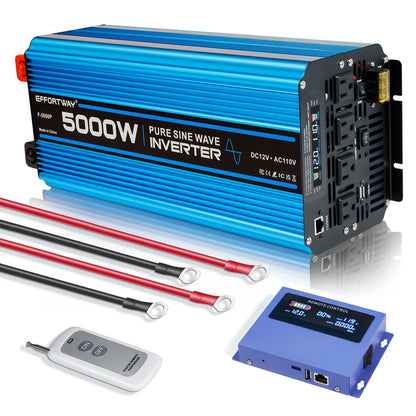 5000W Pure sine Wave Inverter DC 12V to AC 110V/120V Converter 10000w (Peak) with LCD Display Wireless/Wired Remote Control 4AC outlets 4USB and Hardwired AC.Ideal for RV Travel Off-Grid Solar Systems