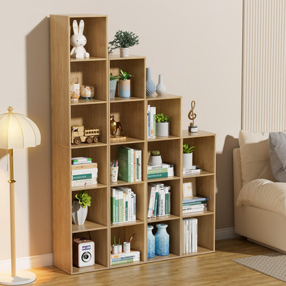 Nestwise 6 Tier Bookshelf, Open Tall Narrow Floor Standing Bookcase, Storage Organizer Bookshelves Freestanding Book Shelf for Living Room, Bedroom, Home Office (Oak, 6 Cube)