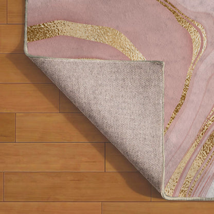 Ansouyi Non-Slip 5x7 ft Area Rugs, Washable Rug Carpet for Living Room, Pink with Gold Abstract Liquid Marble Home Decor Rugs for Game Room Classroom Bedroom Dining Kindergarten Room