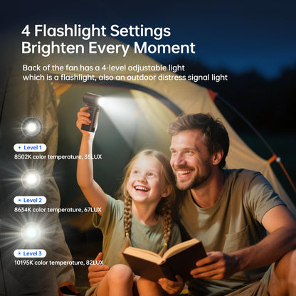JISULIFE Portable Handheld Fan Ultra2 9000mAh, Max 25 Hrs, 5 IN 1, 100 Speed Turbo Fan, Rechargeable 18W Power Bank with Flashlight, Metal Shell Multi-Function Travel Essentials Gifts for Men-Grey