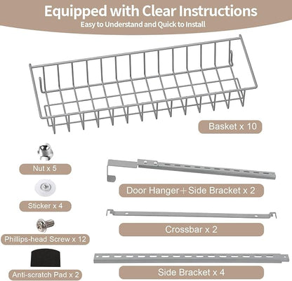 ElegantArray 10-Tier Pantry Door Oragnizer, Over The Door Pantry Organizer Rack and Storage, Hanging Spice Rack Shelves Door, Home Office Laundry Room Bathroom & Kitchen Organization, Light Gray