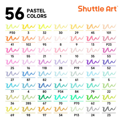 Shuttle Art Pastel Brush Pens, 56 Pastel Colouring Pens, Dual Tip Brush Markers with Fineliner Tip, Drawing Felt Tip Pens for Adults Colouring Books, Painting Sketching Calligraphy and Journaling