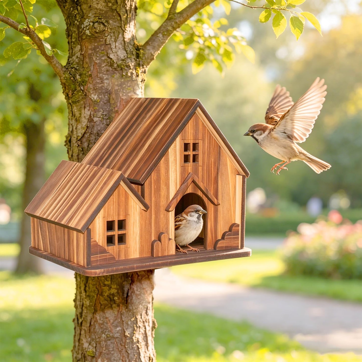 BlueYu Bird Houses for Outside, Wooden Hanging Birdhouse with Spacious Space, Outdoor Bird Nest for Bluebirds, Finches, Yellow Finches, Garden Decorative