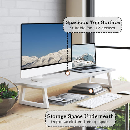 TEAMIX White Dual Monitor Riser - 31.5 inch Wide TV Stand for 2 Monitors - Wood & Steel Desktop Riser for Dual Screen Office Desk Organization
