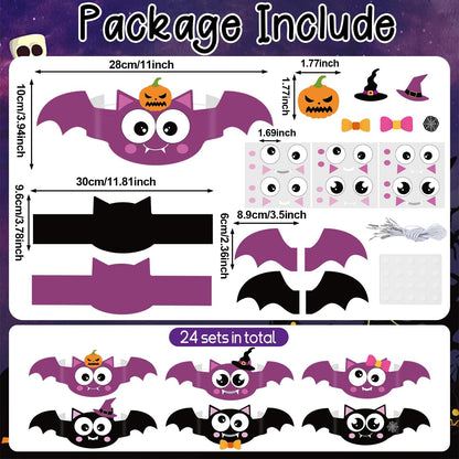 Qyeahkj 24 Sets Halloween Bat Paper Headband Crown Craft Kits Bat Theme Paper Crown Making Kit Easy DIY Art and Craft Crown Hats Halloween Party Supplies for Activities & Parties