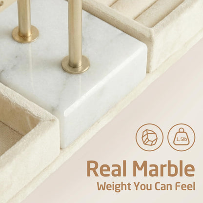 KES Natural Marble Bracelet Holder with 5X Weighted Base, Extra Sturdy 3 Tier Bracelet Holder Display for Necklaces, Earrings, Rings, Watches, T Bar Jewelry Holder Organizer, Beige, JTR500-WH