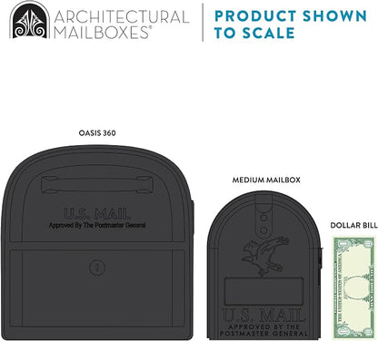 Architectural Mailboxes 6300B-10 Oasis 360 Locking Parcel Mailbox, Extra Large, Black, 6300B-10 | Galvanized steel build with a secure steel cam lock, dual access doors, and hopper delivery door. USPS approved.
