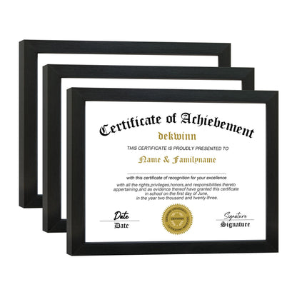 DEKWINN 8.5x11 Diploma Frame Certificate Document Frame Set of 3 with High Definition Glass,Picture Frame for Wall and Tabletop Display in Black
