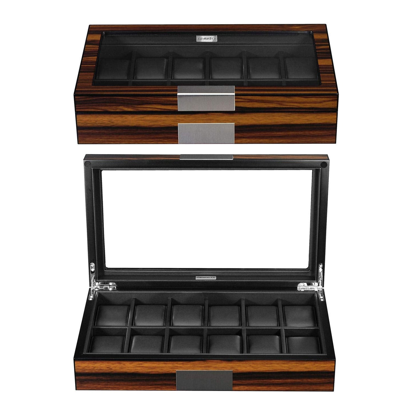 Lifomenz Co 12 Watch Box for Men Watch Display Case Wood Luxury Watch Box with Large Glass Window,Watch Organizer Box with Ultra Smooth PU Leather Interior