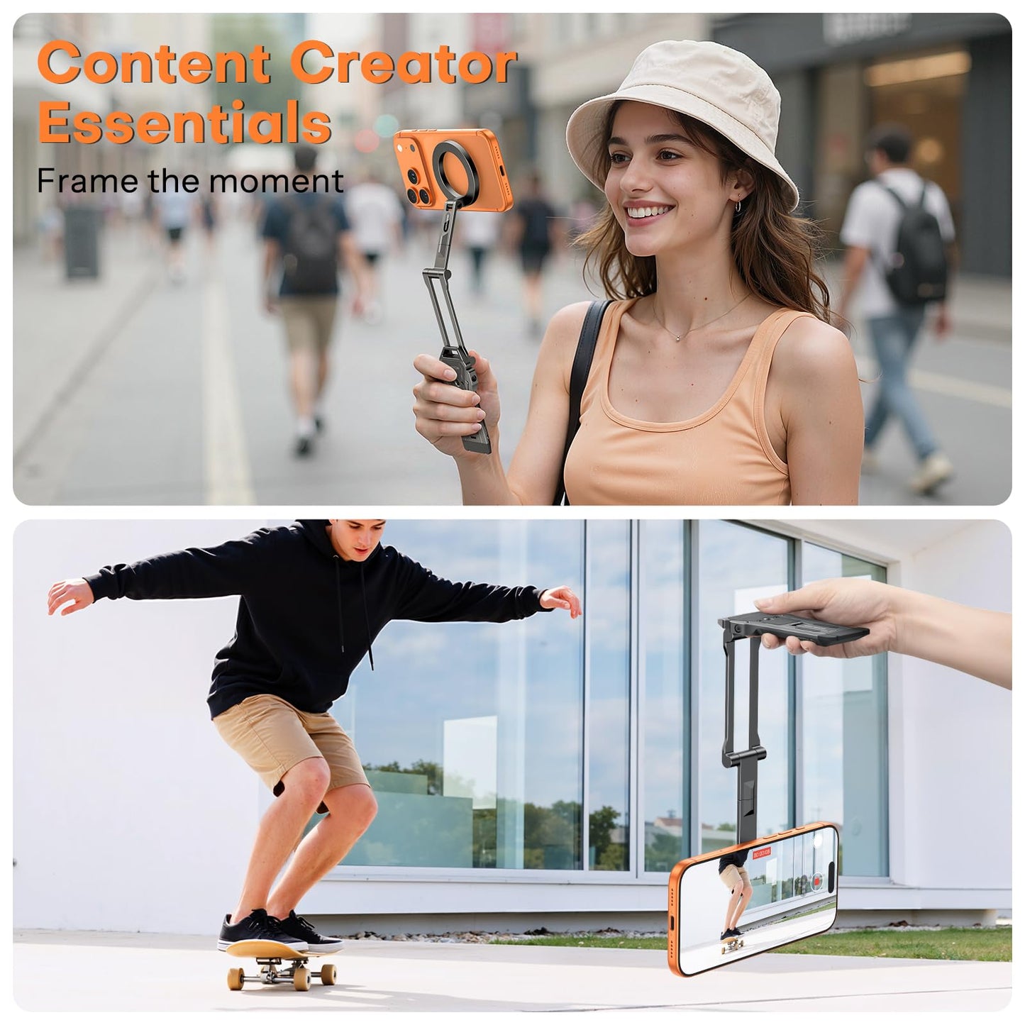 OMOTON TP06 [Equipped Lanyard] for MagSafe Tripod Hook with Magnet Back & Arca-Swiss Base, 360° Rotating with 1/4" Screw, Magnetic Phone Tripod for iPhone 17/16 Pro Max Air Fits Vlog, Travel, Gym