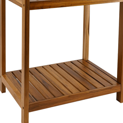 VaeFae Teak Bathroom Shelf, 4-Tier Storage Shelf, Wooden Stand Shelf Organizer for Bathroom, Kitchen, Living Room, Laundry, Garage