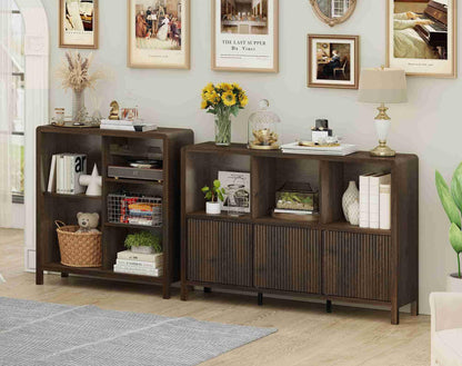 FATORRI 5 Cube Bookshelf, Wood Bookcase with 3 Adjustable Shelves, Farmhouse Cube Storage Organizer Shelf for Small Space Bedroom Living Room (Dark Walnut)