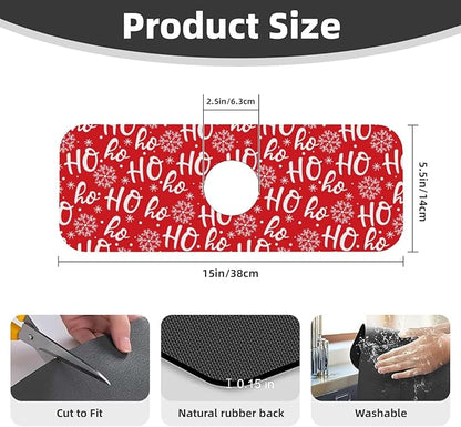 Christmas Snowflake Ho Red Buffalo Plaid Kitchen Sink Splash Guard Faucet Mat 1