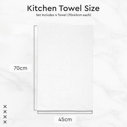 Encasa XO Kitchen Dish Towels Set | White | Waffle Weave and Flat Hand Tea