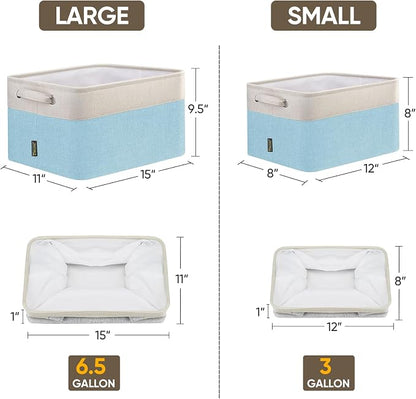 BALEINE 3 Pack Fabric Closet Storage Bins for Shelves, Linen Closet Organizers and Storage, Decorative Baskets for Organizing, Shelf, Clothes, Home, Office (Skyblue, 15''x11''x9.5'')