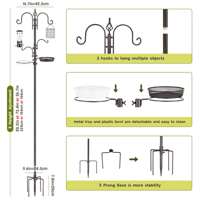 ERYTLLY Bird Feeding Station Kit Bird Feeder Pole Wild Bird Feeder Hanging Kit Planter Hanger Multi Feeder Hanging with Metal Suet Feeder Bird Bath for Attracting Wild Birds