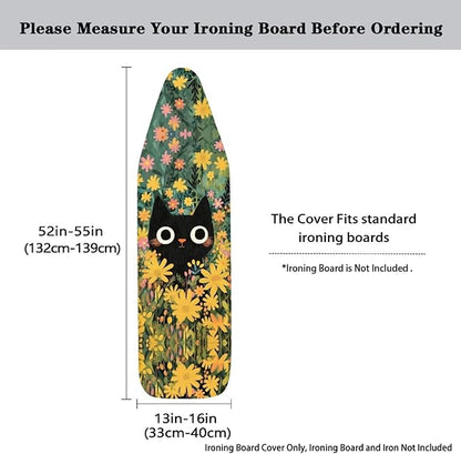 Cat Flower Ironing Board Cover and Pad, 16x55 Inches Standard Size Heavy Duty