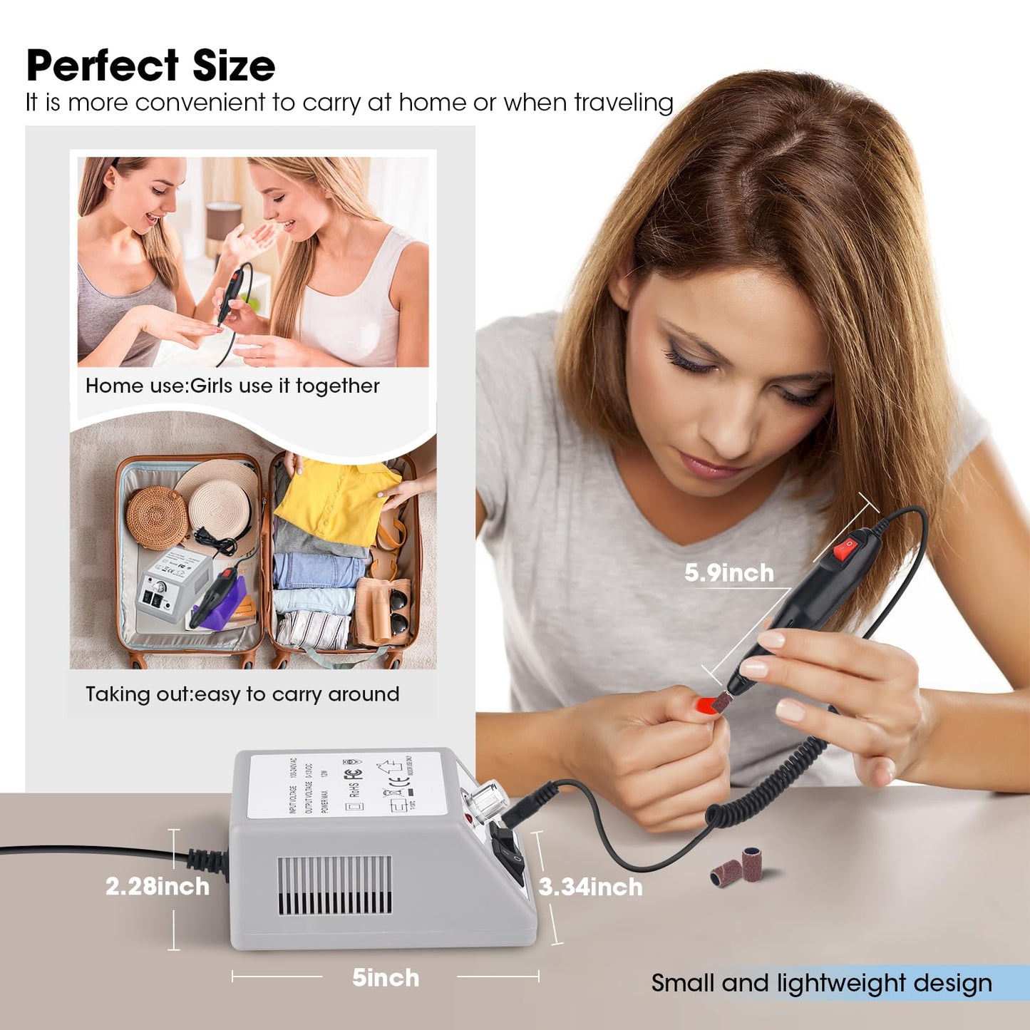LAVAED Professional Electric Nail Drill Machine Kit - Low Noise Vibration with 156pcs Sanding Bands for Acrylic Nail Drill, Gel Art Remover, Polisher, Manicure, Pedicure
