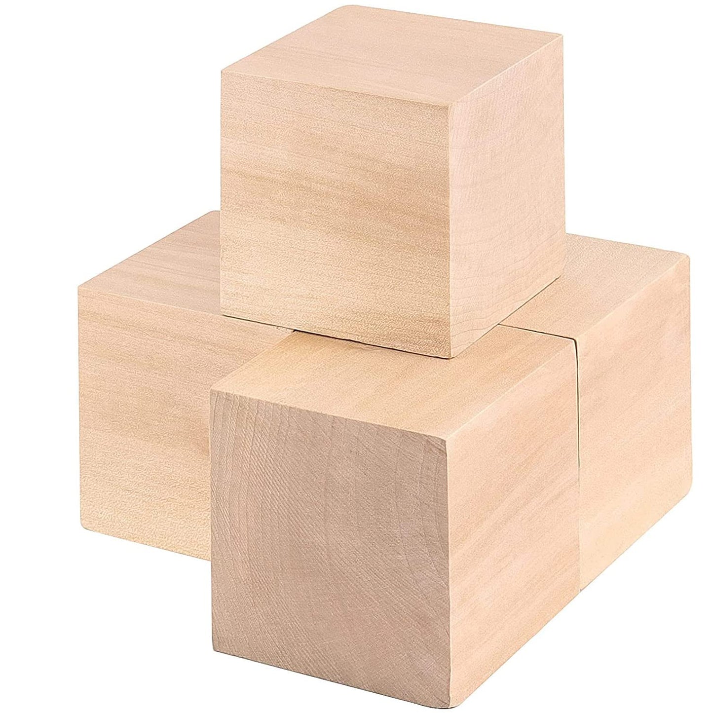 HOIGON 4 PCS 2.75 x 2.75 x 2.75 Inch Wooden Cubes Blocks, 2-3/4 Inch Natural Square Unfinished Wood Blocks Craft Cubes for Crafts Carving Painting DIY Projects