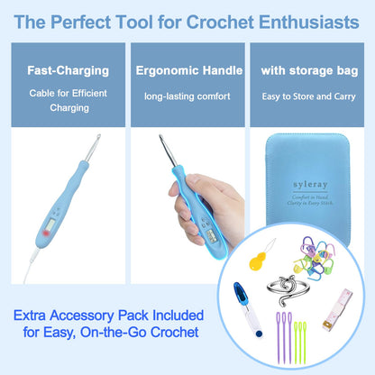Light Up Crochet Hooks Set with Digital Stitch/Row Counter,18 Interchangeable Hooks (2.0–14.0 mm), Ergonomic Comfort Grip,Dual Light Modes with a Storage Case – A Perfect Gift for Crocheters