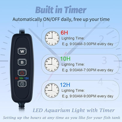 Submersible Led Aquarium Light for Plants Full Spectrum Fish Tank Light with Timer Auto On/Off,Adjustable Brightness,White Green Blue Red Aquarium Lights Bar,24.8inch (with Timer&dimmer)