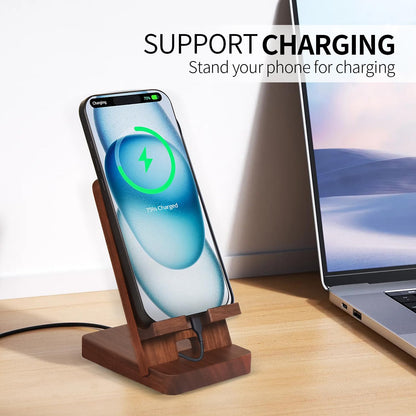 Plehood Wood Phone Stand, Desktop Wooden Phone Holder, Portable Office Phone Stand for Desk, Wood ipad Stand, Compatible with iPhone & All Cell Phones (Walnut)