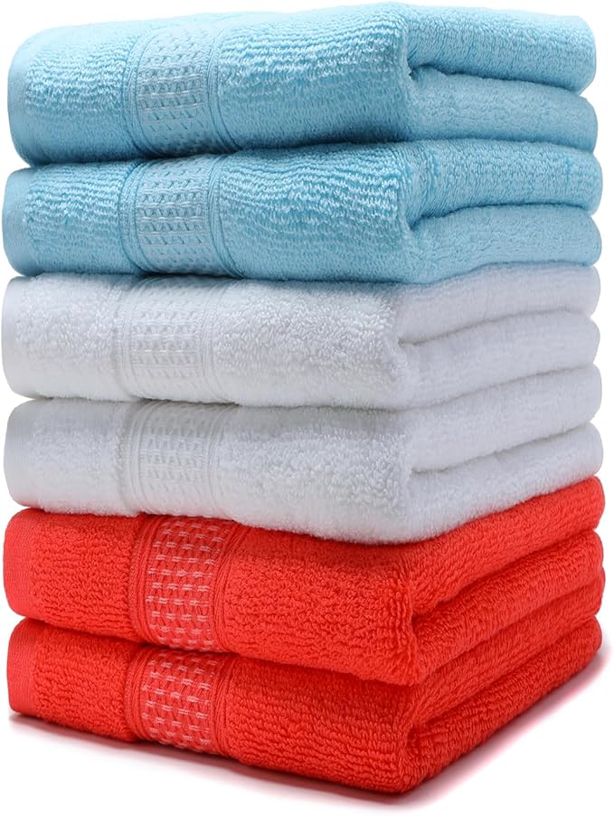 Cotton Hand Towels Set, 6-Piece Set, Super Absorbent Quick Drying, Bathroom