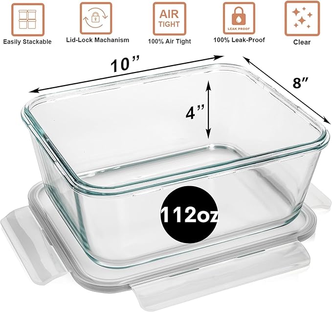 3300 ml/ 112 oz LARGE Glass Food Container