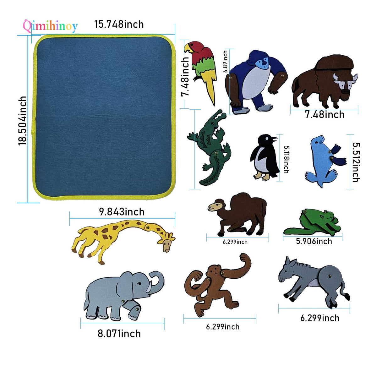 Qimihinoy Felt Story Board Set,Large Animals Felt Stroy Retelling Pieces for Toddlers,Preschool,Teachers, Speech, Therapy,Travel,Classroom (from Head to Toe)