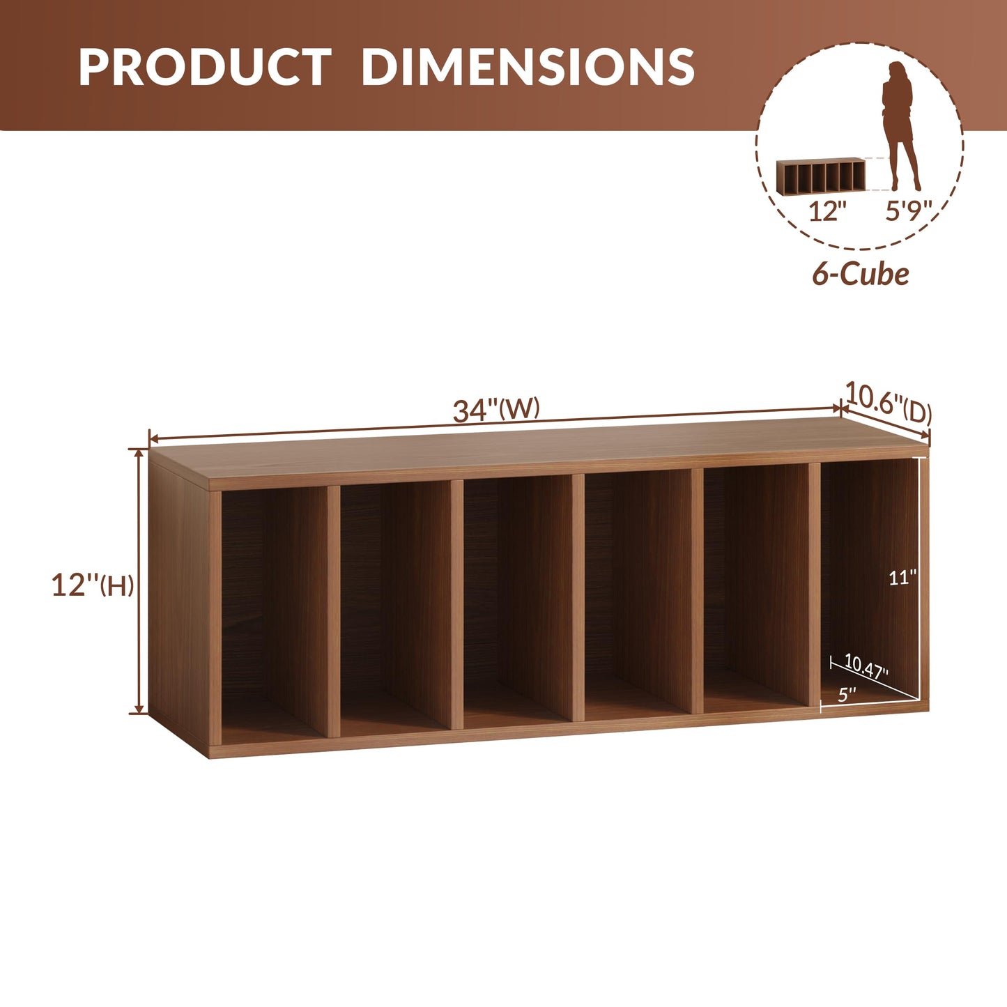 IOTXY DIY Modular Cube Bookcase - CubeXY Customizable Stackable Expandable Basic Shelving Units, 6-Cube Wooden Open Bookshelf with Removable Shelves for Books Organizer, Walnut